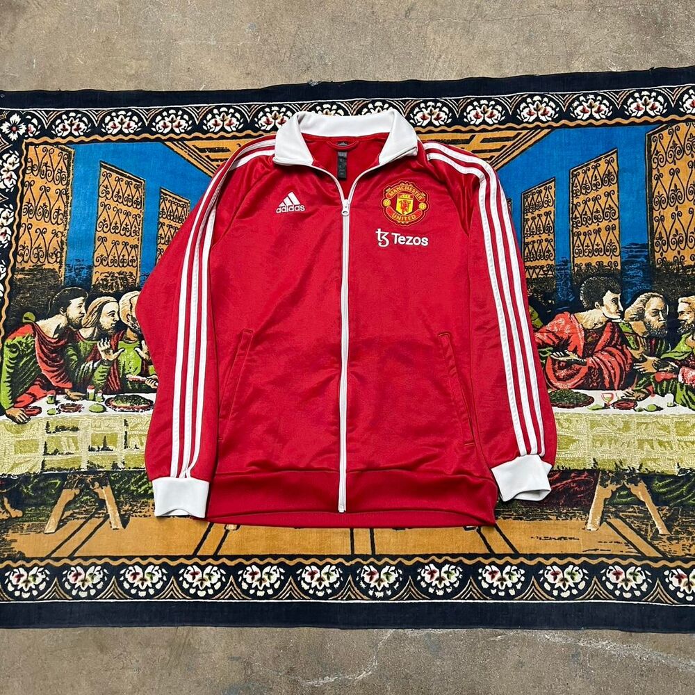 Adidas red Manchester United track jacket Size Large 2022/2023 season Soccer y2k